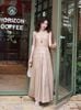 FDP33542 - tylekeo88 tv vải linen dáng A xòe cổ tròn không tay thân váy xếp nhún tạo xoè khoá thân sau - tỷ lệ kèo 8899