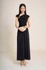 FDP33547 - Đầm dạo phố vải cotton dáng chữ A cổ kiểu phối đá cài tay chờm thân váy xếp nhún tạo xoè - PANTIO