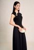 FDP33547 - Đầm dạo phố vải cotton dáng chữ A cổ kiểu phối đá cài tay chờm thân váy xếp nhún tạo xoè - PANTIO