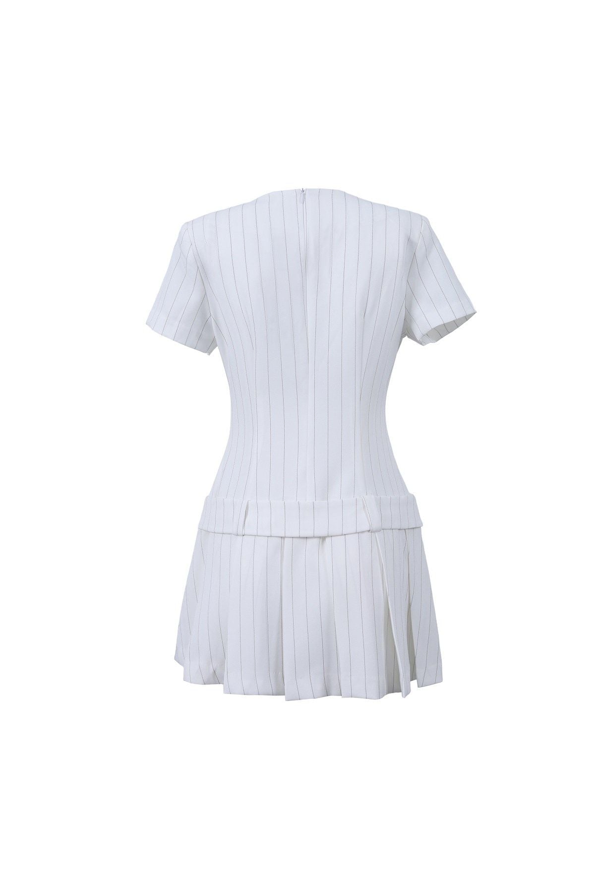 FDP33560 - Đầm dạo phố vải thô kẻ dáng suông cổ xẻ V thân váy phối dây lưng gấu váy xếp ly tạo kiểu - JAN.