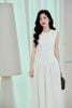 FDP33566 - Đầm dạo phố vải thô dáng xòe cổ tròn không tay thân váy xếp nhún tạo xoè khoá thân sau - PANTIO
