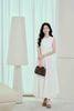 FDP33566 - Đầm dạo phố vải thô dáng xòe cổ tròn không tay thân váy xếp nhún tạo xoè khoá thân sau - PANTIO