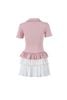 FDP33576 - Đầm dạo phố vải len dáng ôm cổ đức tay ngắn ngực áo thêu hoạ tiết thân váy xếp tầng tạo kiểu - JAN.