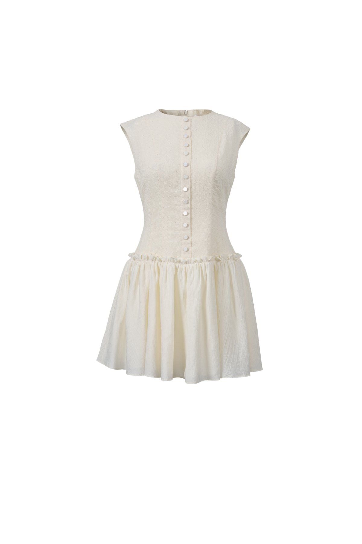 FDP33598 - Đầm dạo phố vải tơ dáng ôm cổ tròn không tay thân váy phối đường gân đính khuy bọc tạo kiểu - JAN.