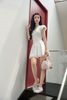 FDP33599 - Đầm dạo phố vải len dáng ôm cổ tròn tay bồng thân váy xòe hai tầng tạo kiểu - JAN.