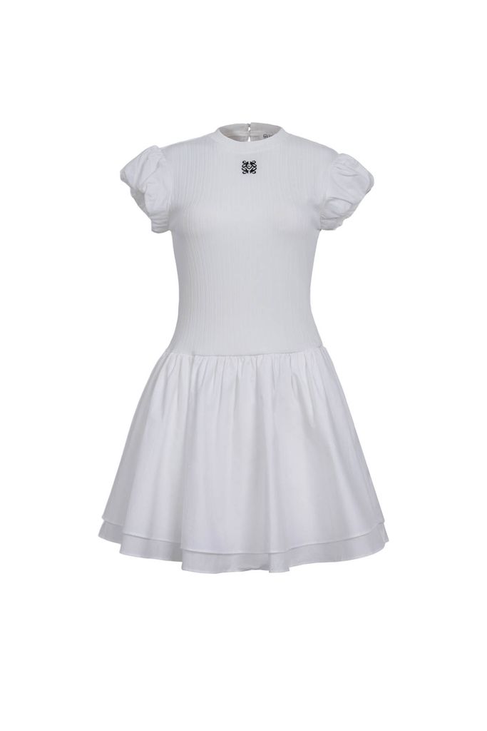 FDP33599 - Đầm dạo phố vải len dáng ôm cổ tròn tay bồng thân váy Xoè hai tầng tạo kiểu - JAN.