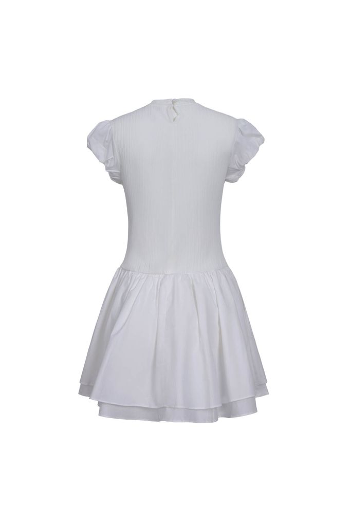 FDP33599 - Đầm dạo phố vải len dáng ôm cổ tròn tay bồng thân váy Xoè hai tầng tạo kiểu - JAN.