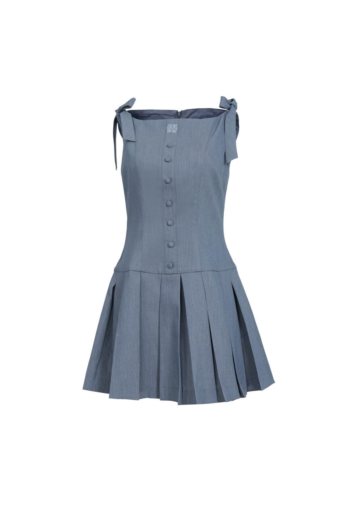 FDP33601 - Đầm dạo phố vải thô mỏng dáng ôm cổ thuyền thắt dây nơ vai thân váy xếp ly tạo kiểu khoá thân sau - JAN.