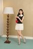 FDP33606 - Đầm dạo phố vải cotton dáng ôm cổ bẻ phối nơ thời trang thân váy xếp tầng tạo kiểu khoá thân sau - JAN.
