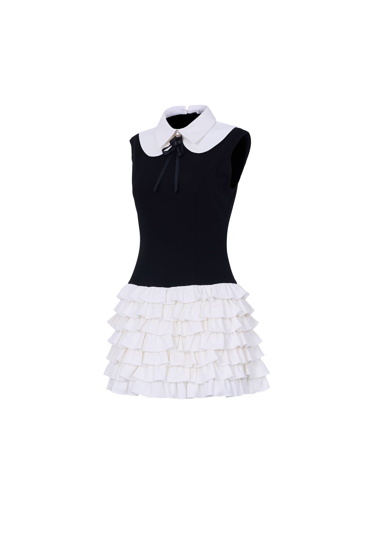 FDP33606 - Đầm dạo phố vải cotton dáng ôm cổ bẻ phối nơ thời trang thân váy xếp tầng tạo kiểu khoá thân sau - JAN.