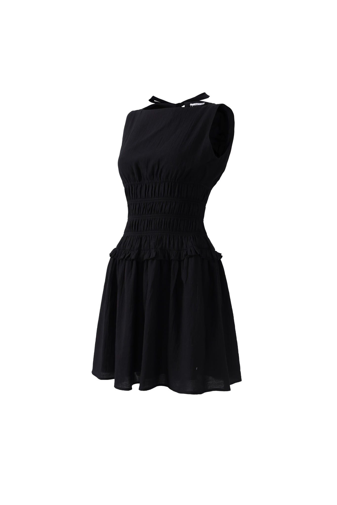 FDP33624 - Đầm dạo phố vải thô mỏng dáng ôm cổ tròn không tay eo bo chun tạo kiểu lưng phối vạt thắt nơ - JAN.