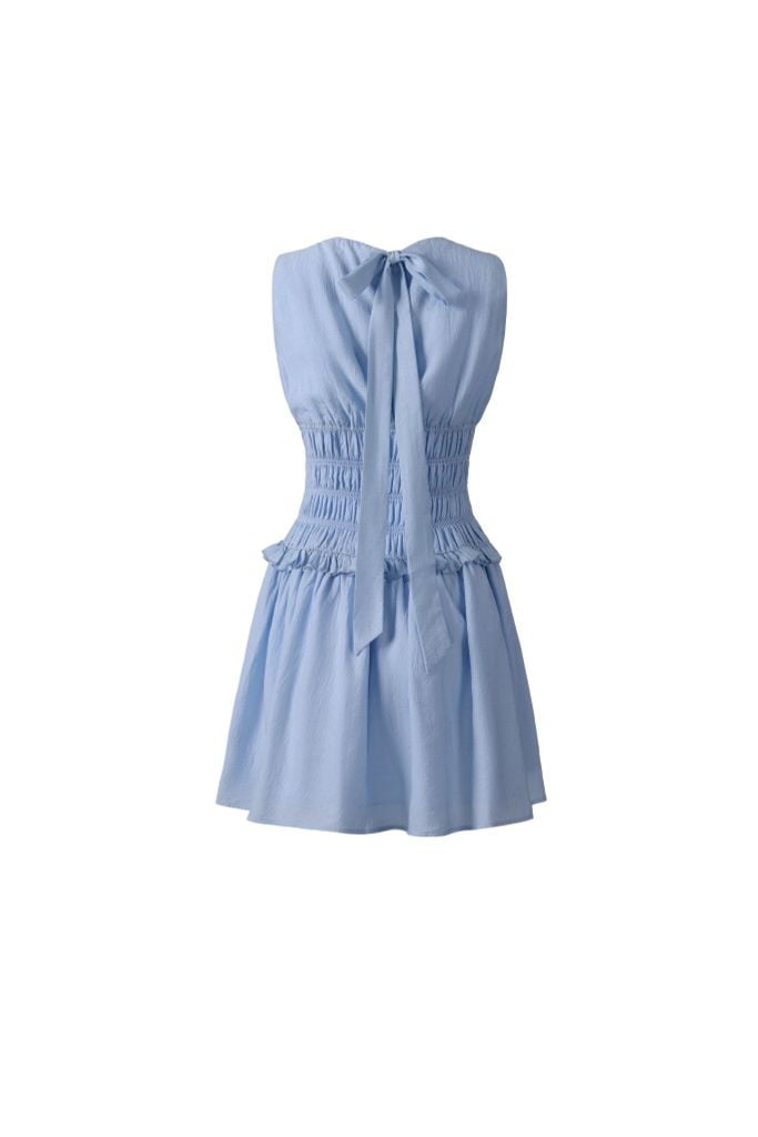 FDP33624 - Đầm dạo phố vải thô mỏng dáng ôm cổ tròn không tay eo bo chun tạo kiểu lưng phối vạt thắt nơ - JAN.