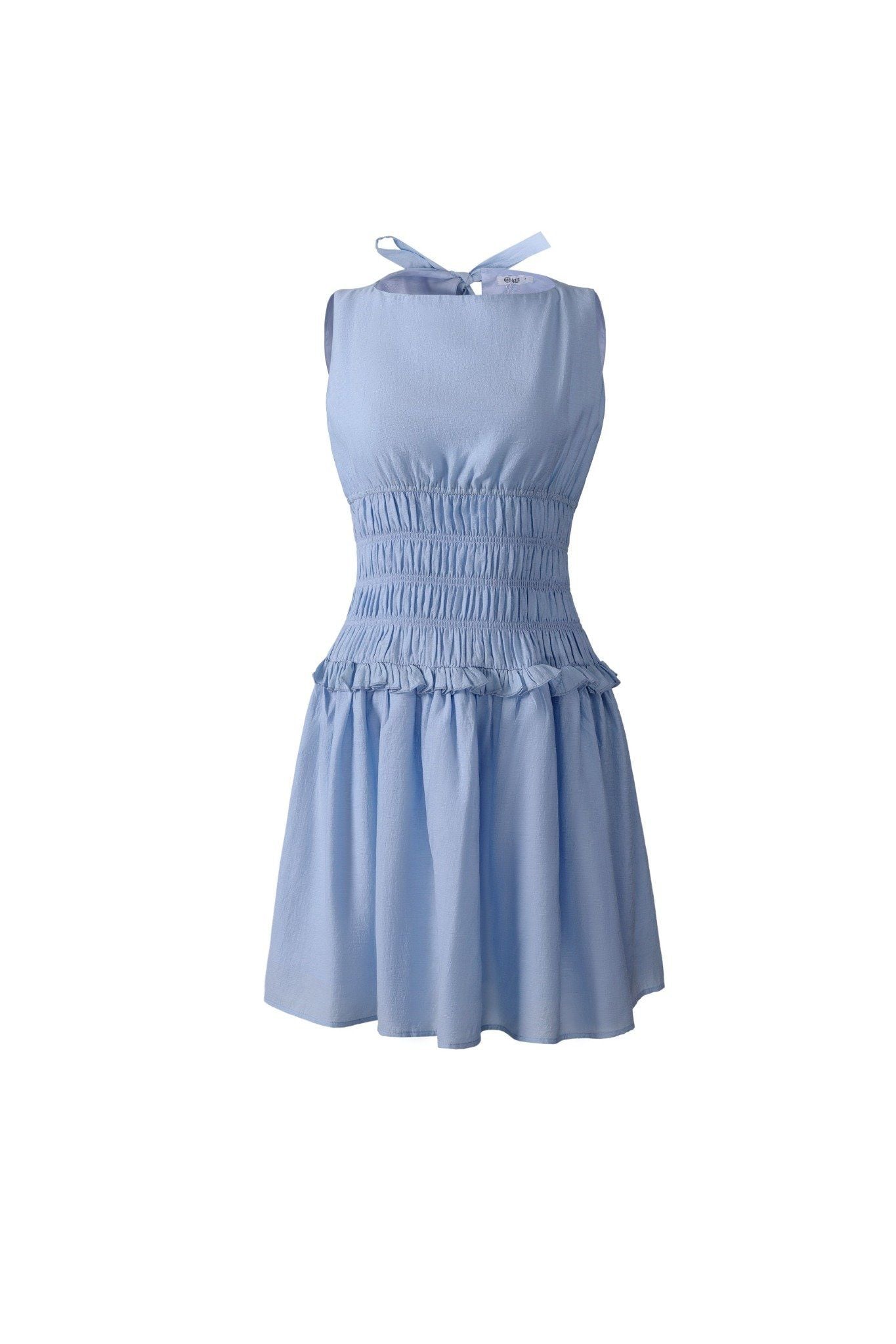 FDP33624 - Đầm dạo phố vải thô mỏng dáng ôm cổ tròn không tay eo bo chun tạo kiểu lưng phối vạt thắt nơ - JAN.