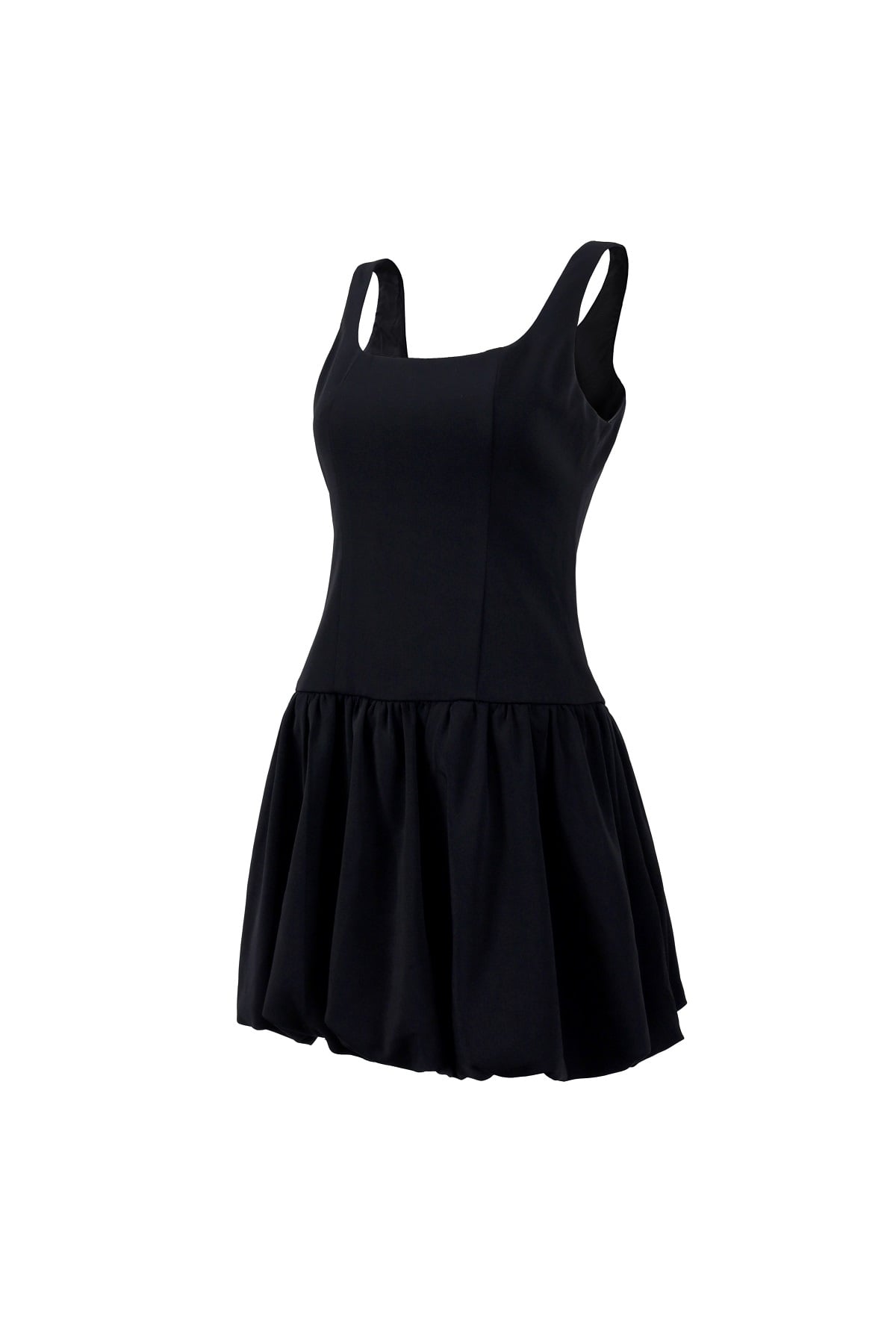 FDP33630 - Đầm dạo phố vải thô đũi hai dây dáng ôm cổ vuông thân váy nhún phồng tạo kiểu khoá thân sau - JAN.