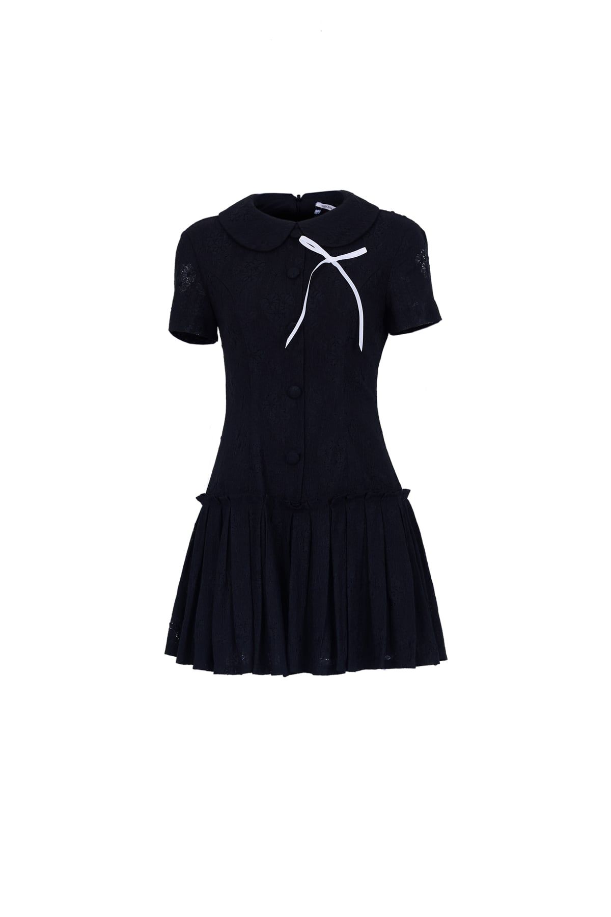 FDP33646 - Đầm dạo phố vải thô chun dáng ôm cổ bẻ tay ngắn ngực phối nơ thân váy xếp ly bung tạo kiểu khoá thân sau - JAN.