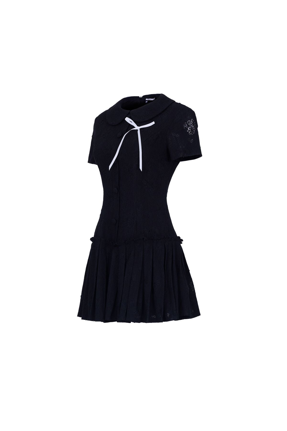 FDP33646 - Đầm dạo phố vải thô chun dáng ôm cổ bẻ tay ngắn ngực phối nơ thân váy xếp ly bung tạo kiểu khoá thân sau - JAN.