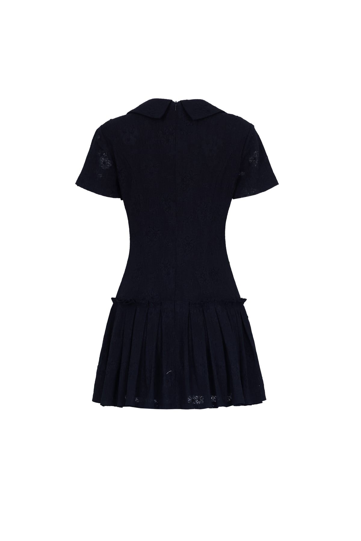 FDP33646 - Đầm dạo phố vải thô chun dáng ôm cổ bẻ tay ngắn ngực phối nơ thân váy xếp ly bung tạo kiểu khoá thân sau - JAN.