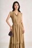 FDP33682 - Đầm dạo phố vải tơ dáng chữ A cổ bẻ tay chờm thân váy đính khuy bọc tạo kiểu eo bo chun ôm thời trang - PANTIO