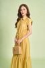 FDP33683 - Đầm dạo phố vải tơ nhăn dáng xoè cổ bẻ tay chờm eo váy bo chun ôm phối vạt thắt tạo kiểu - PANTIO