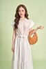 FDP33683 - Đầm dạo phố vải tơ nhăn dáng xoè cổ bẻ tay chờm eo váy bo chun ôm phối vạt thắt tạo kiểu - PANTIO
