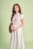 FDP33683 - Đầm dạo phố vải tơ nhăn dáng xoè cổ bẻ tay chờm eo váy bo chun ôm phối vạt thắt tạo kiểu - PANTIO