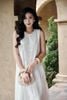 FDP33688 - Đầm dạo phố vải tơ dáng suông cổ tròn thân váy hoạ tiết hoa nổi thời trang - PANTIO