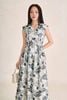 FDP33695 - Đầm dạo phố vải tơ dáng chữ A cổ xẻ V tay chờm eo phối dây đai tạo kiểu - PANTIO