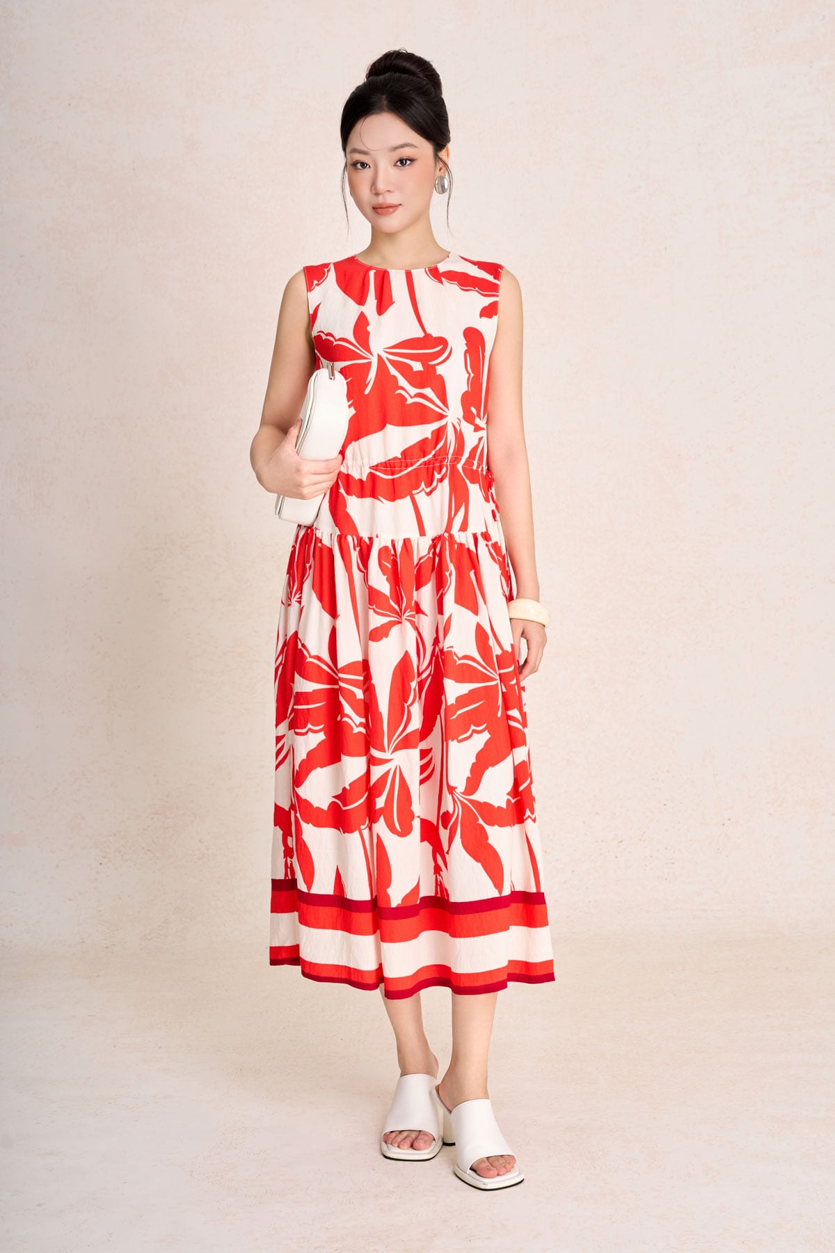 FDP33700 - Đầm dạo phố vải thô đũi dáng suông cổ tròn thân váy suông rộng thời trang - PANTIO