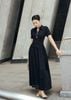 FDP33717 - tylekeo88 tv dệt kim dáng chữ A cổ bẻ tay cộc thân váy đính đá thời trang eo phối vạt thắt tạo kiểu - tỷ lệ kèo 8899