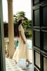 FDP33726 - Đầm dạo phố vải ren lưới dáng chữ A cổ bẻ tay cộc thân váy phối vải tơ tạo kiểu - PANTIO