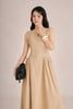 FDP33751 -Đầm dạo phố vải linen dáng suông cổ tròn tay chờm phối vạt tạo kiểu thân váy có túi thời trang khoá thân sau - PANTIO