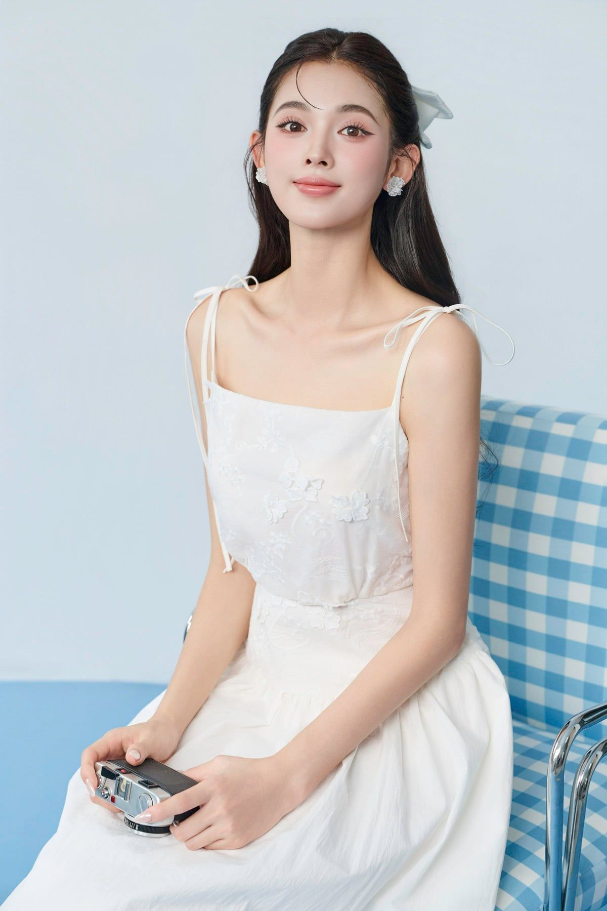FDP33759 - tylekeo88 tv hai dây vải thô dáng chữ A thân váy đính hoa 3D tạo kiểu khoá thân sau - JAN.