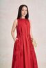 FDP33770 - Đầm dạo phố vải tơ dáng suông cổ tròn thân váy hoạ tiết hoa nổi thời trang - PANTIO