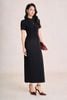 FDP33771 - Đầm dạo phố vải len dáng chữ A cổ bẻ phối khuy đá thân váy xếp nhún tạo kiểu khoá thân sau - PANTIO