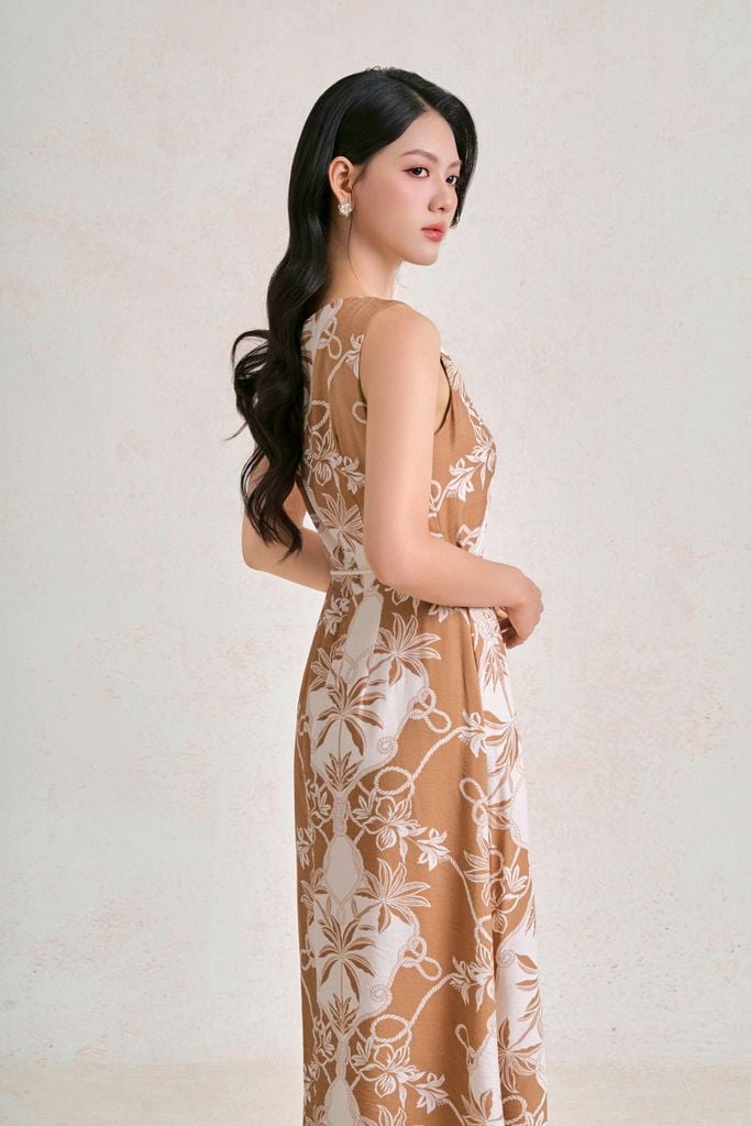 FDP33779 - Đầm dạo phố vải thô đũi dáng chữ A cổ tròn hoạ tiết thời trang - PANTIO