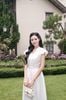 FDP33823 - Đầm dạo phố vải tơ nhăn dáng chữ A cổ V tay cộc eo váy phối nơ tạo kiểu khoá thân sau - JAN.