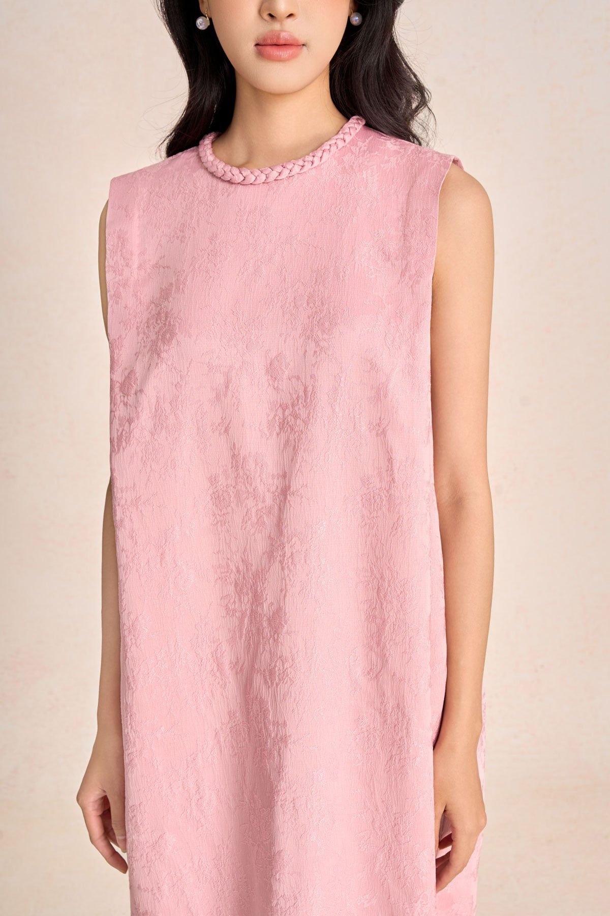 FDP73585 - Đầm dạo phố vải tafta hoa cổ tết tạo kiểu thân váy dáng suông rộng thời trang - PANTIO