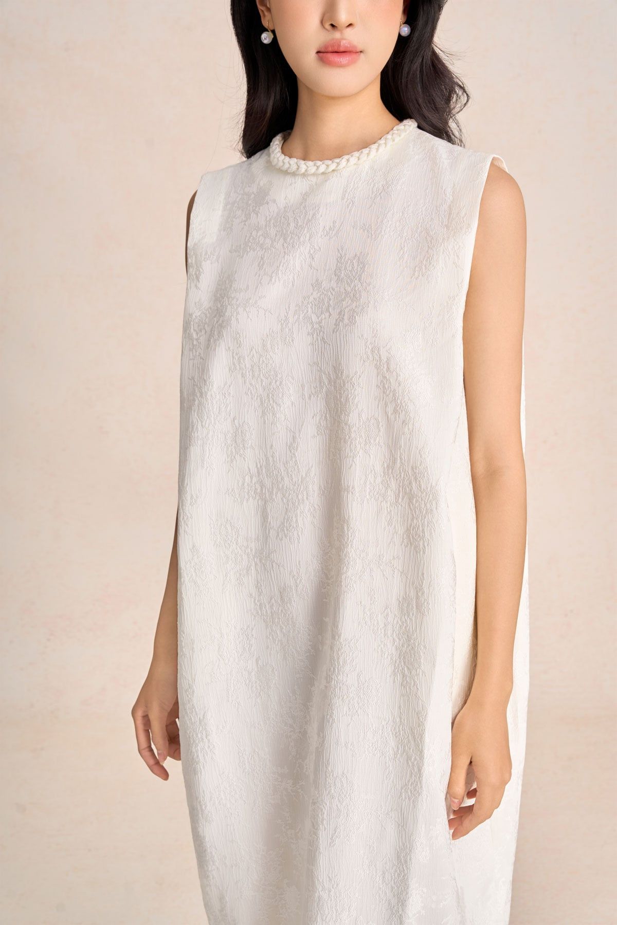 FDP73585 - Đầm dạo phố vải tafta hoa cổ tết tạo kiểu thân váy dáng suông rộng thời trang - PANTIO