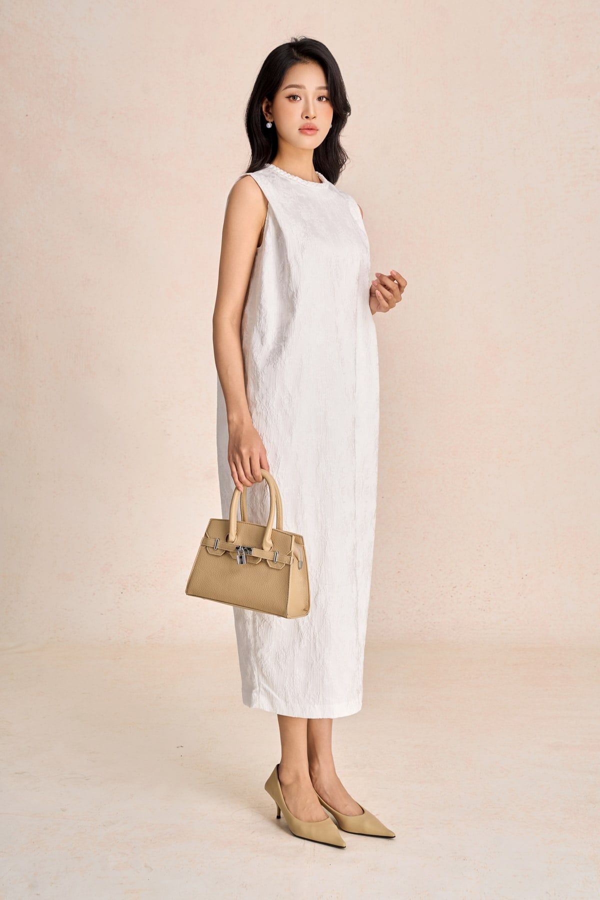 FDP73585 - Đầm dạo phố vải tafta hoa cổ tết tạo kiểu thân váy dáng suông rộng thời trang - PANTIO