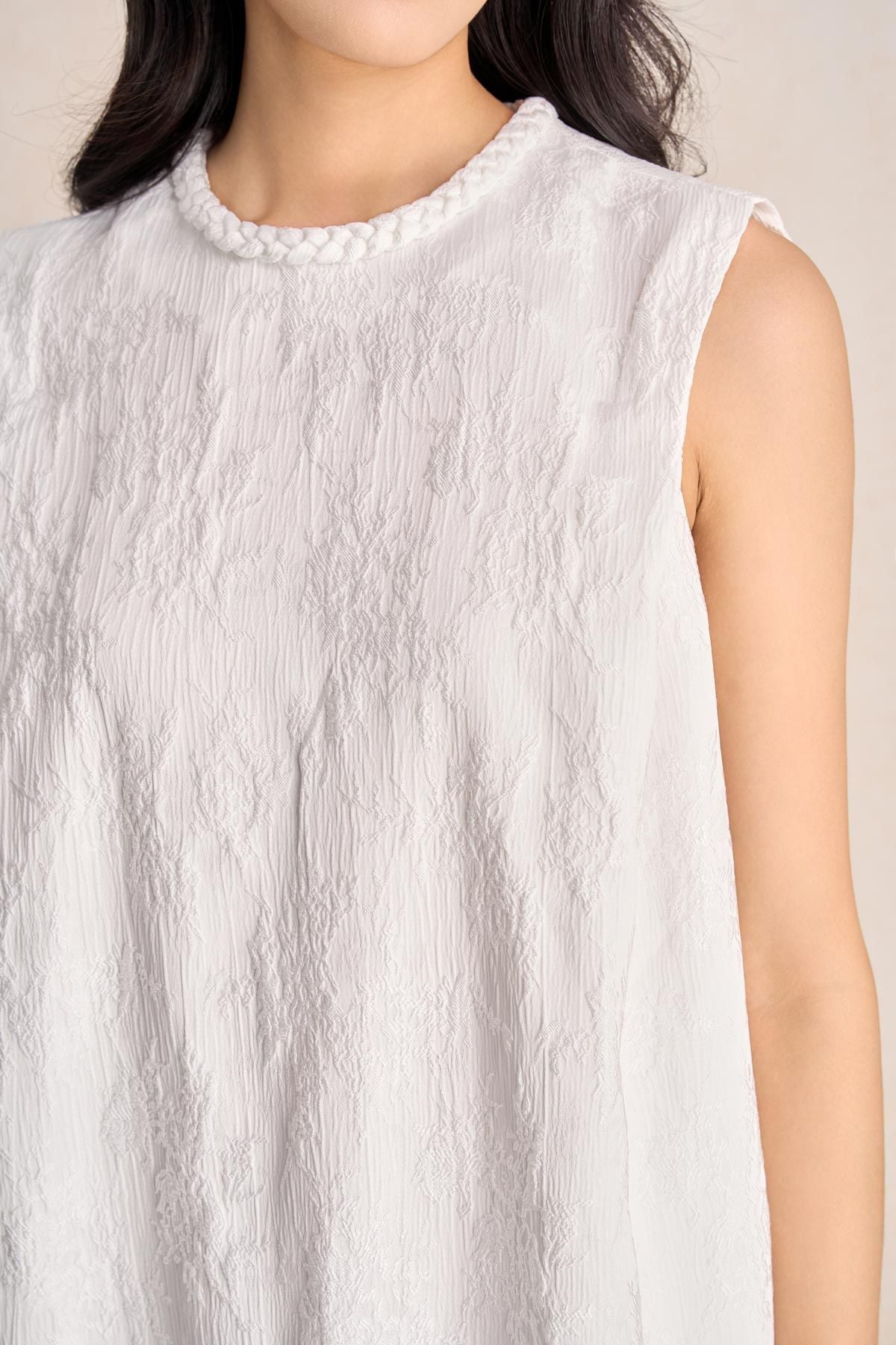 FDP73585 - Đầm dạo phố vải tafta hoa cổ tết tạo kiểu thân váy dáng suông rộng thời trang - PANTIO