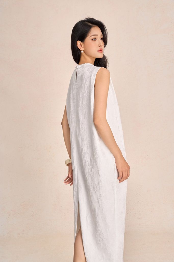 FDP73585 - Đầm dạo phố vải tafta hoa cổ tết tạo kiểu thân váy dáng suông rộng thời trang - PANTIO