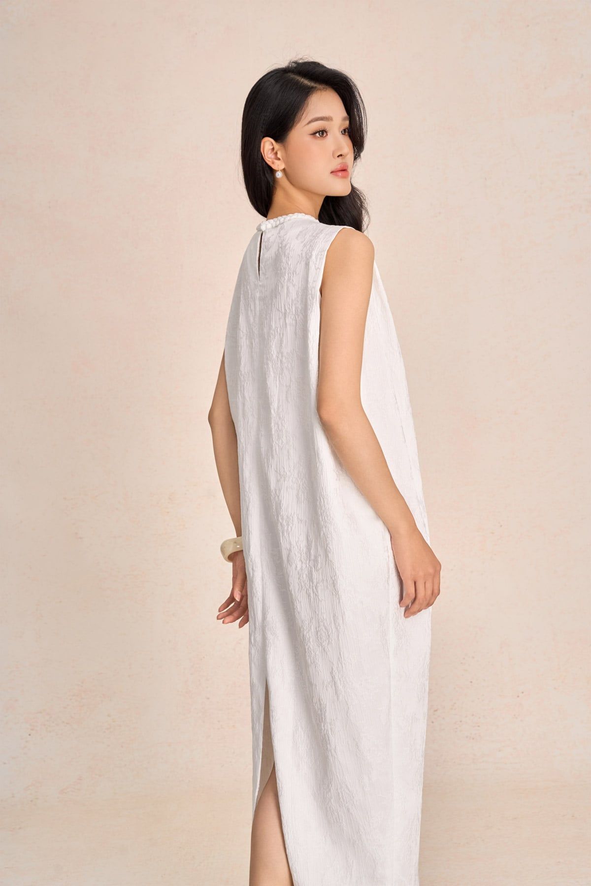 FDP73585 - Đầm dạo phố vải tafta hoa cổ tết tạo kiểu thân váy dáng suông rộng thời trang - PANTIO