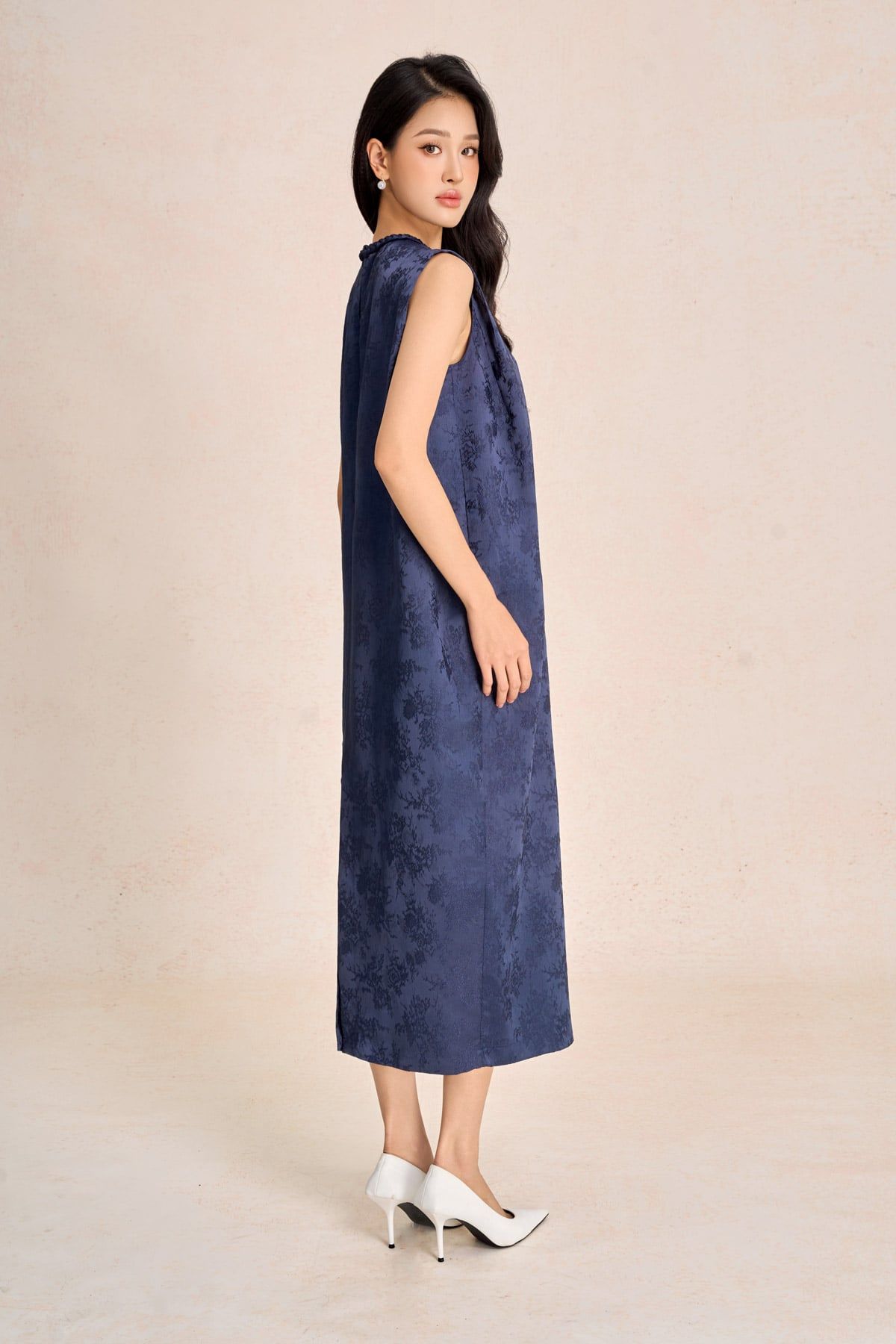 FDP73585 - Đầm dạo phố vải tafta hoa cổ tết tạo kiểu thân váy dáng suông rộng thời trang - PANTIO