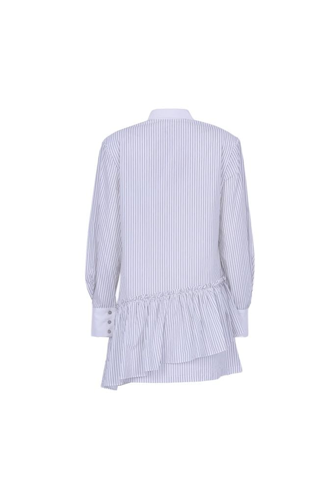 FDP73655 - Đầm dạo phố vải thô kẻ dáng suông cổ bỏ tay dài thân váy đính nơ phối vạt lệch thời trang - JAN.