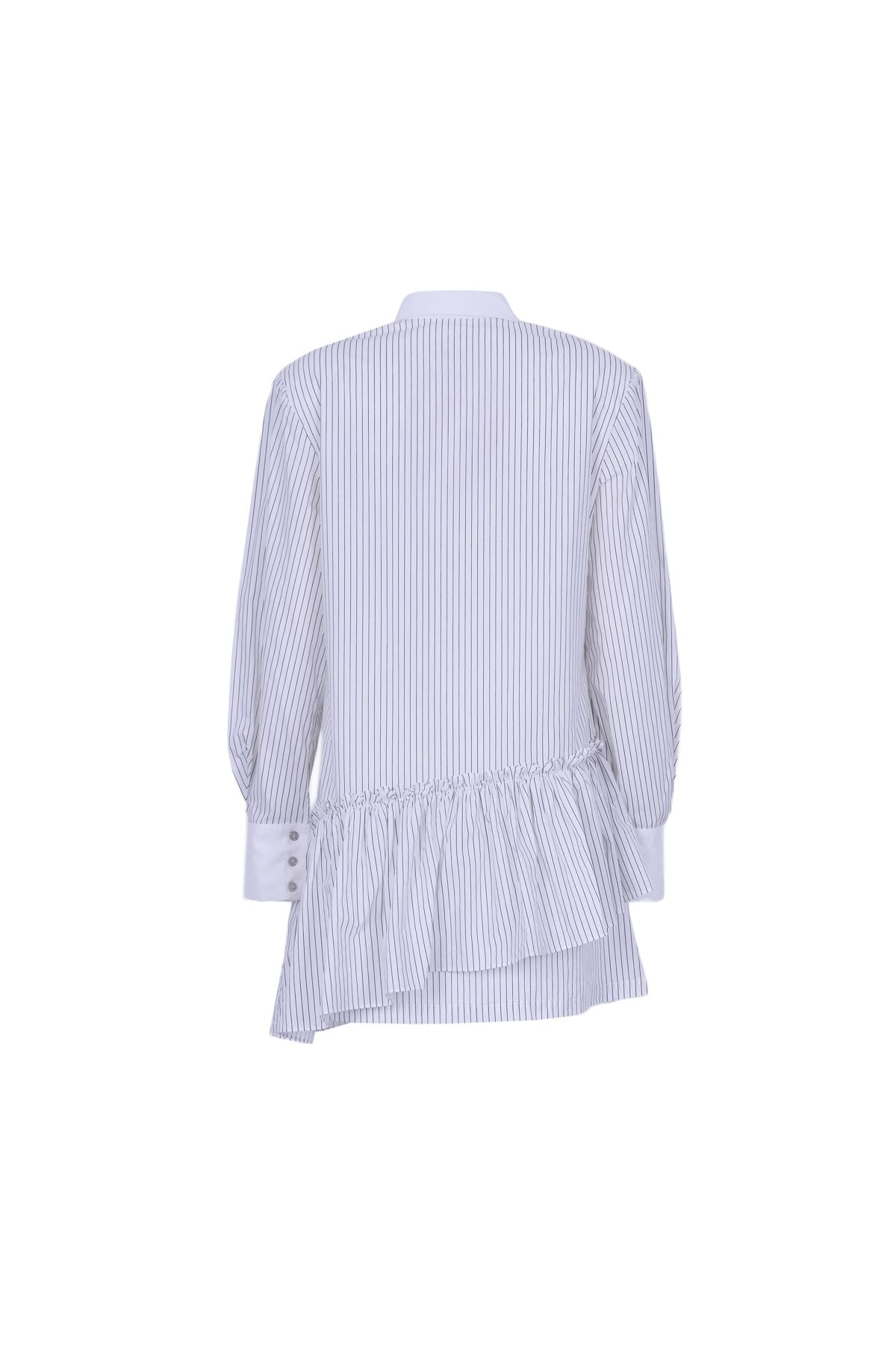 FDP73655 - Đầm dạo phố vải thô kẻ dáng suông cổ bỏ tay dài thân váy đính nơ phối vạt lệch thời trang - JAN.