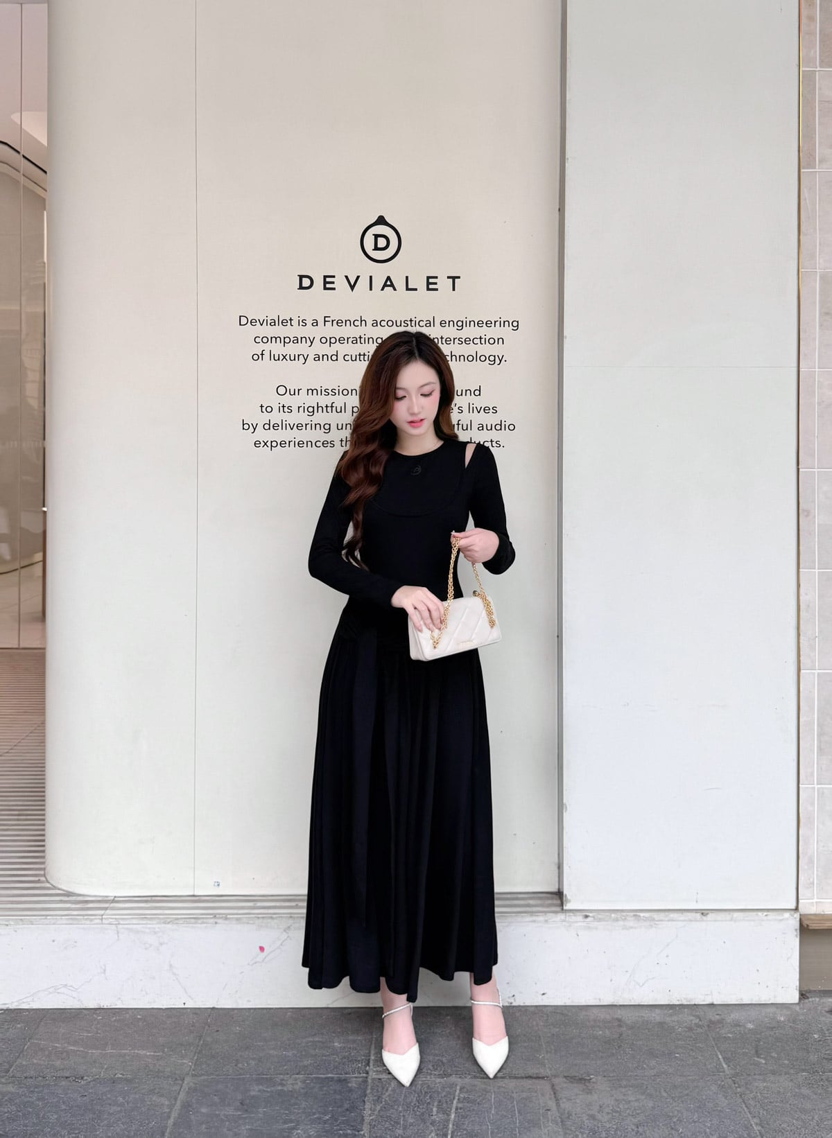 FDP73657 - Đầm dạo phố vải len co giãn dáng ôm cổ tròn tay dài eo váy phối vạt thắt tạo kiểu - JAN.