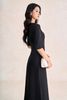 FDP73802 - Đầm dạo phố vải cotton dáng chữ A cổ lệch tay lưgr thân váy phối nhún kèm phụ kiện kim loại tạo kiểu khoá thân sau - PANTIO