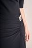 FDP73802 - Đầm dạo phố vải cotton dáng chữ A cổ lệch tay lưgr thân váy phối nhún kèm phụ kiện kim loại tạo kiểu khoá thân sau - PANTIO