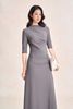 FDP73802 - Đầm dạo phố vải cotton dáng chữ A cổ lệch tay lưgr thân váy phối nhún kèm phụ kiện kim loại tạo kiểu khoá thân sau - PANTIO