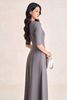 FDP73802 - Đầm dạo phố vải cotton dáng chữ A cổ lệch tay lưgr thân váy phối nhún kèm phụ kiện kim loại tạo kiểu khoá thân sau - PANTIO